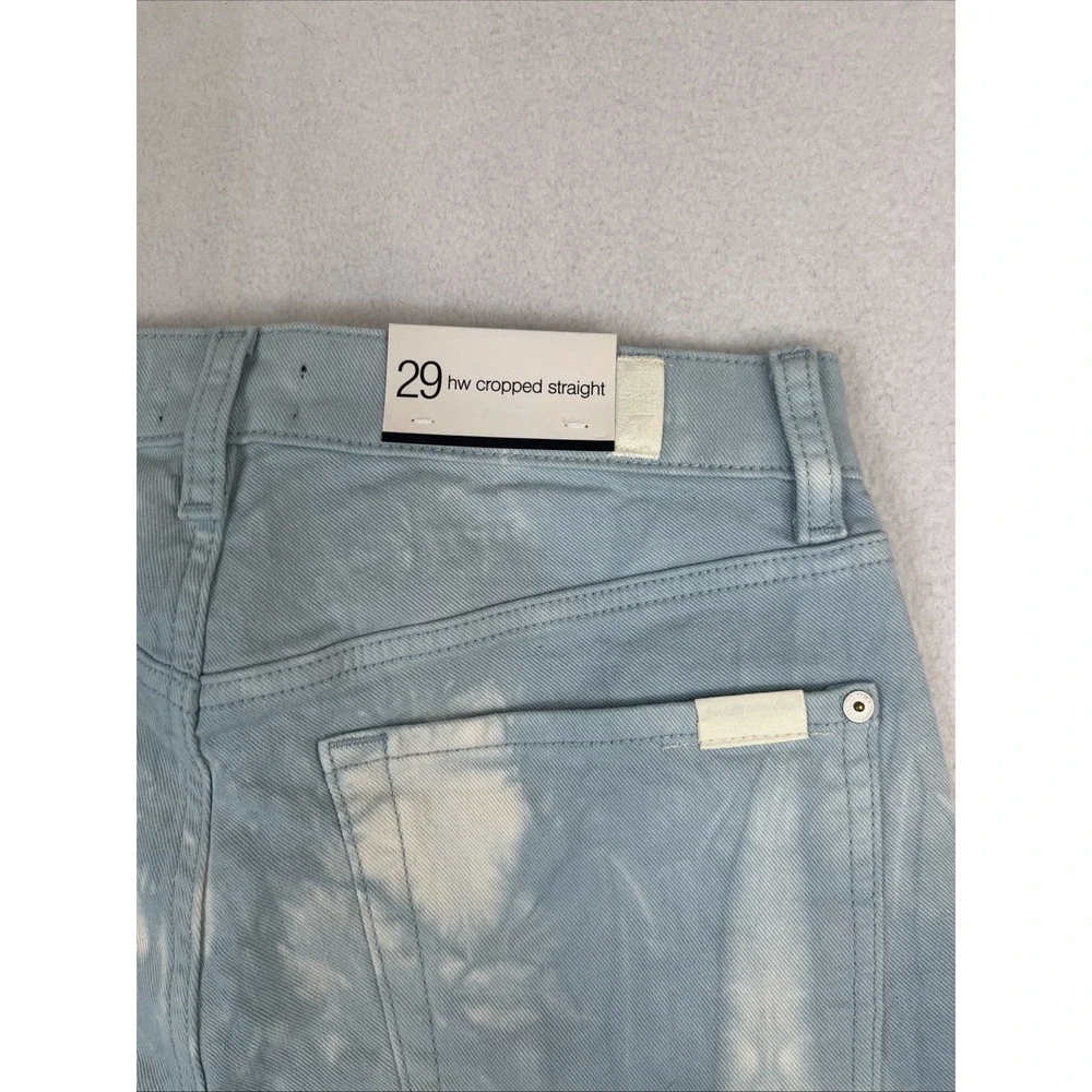 7 For All Mankind High Waisted Cropped Straight Jeans Tie Dye Blue 29 7U305495